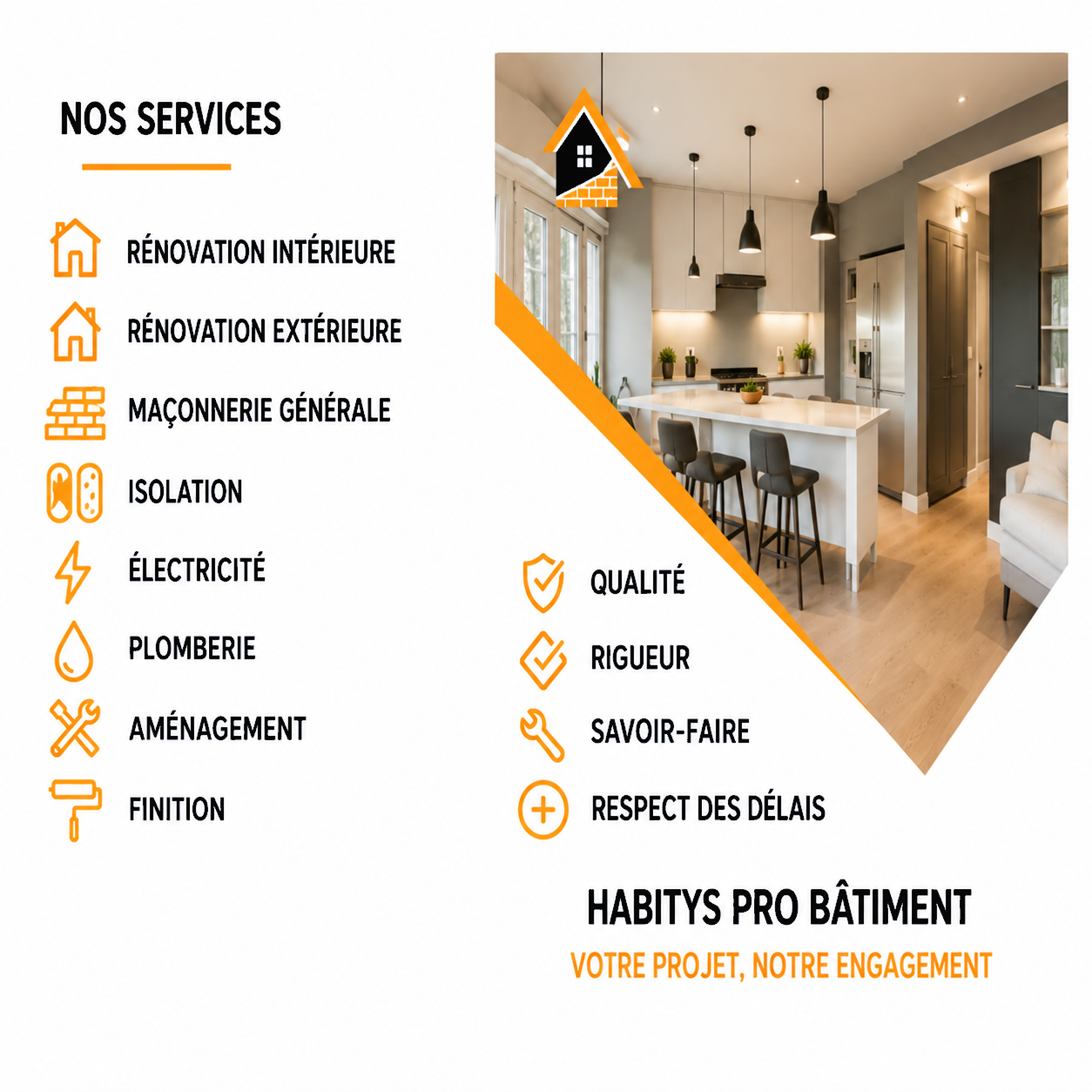 Présentation des services Habitys Pro Bâtiment dans une cuisine moderne